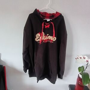 Eskimo Ice Fishing Hoodie Black Red Plaid Hood Logo Heavy Sweatshirt 4XL